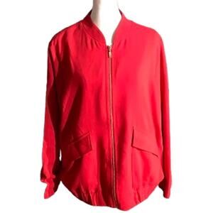 Chico’s Red Zip-Front Jacket Women’s Size 2 — Bomber Style, Long Sleeve, Casual